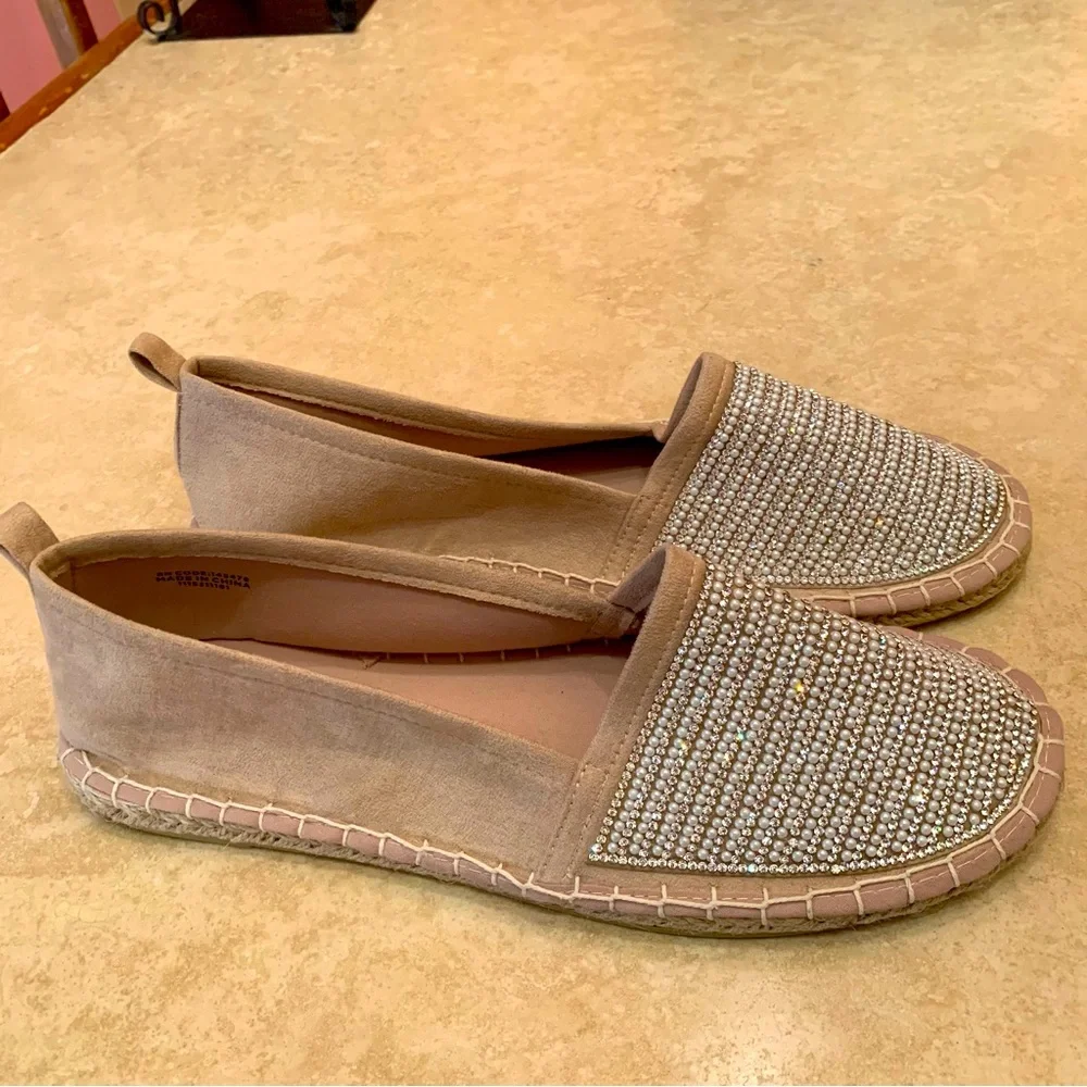 Primark. Pale pink espadrilles.‎ embellished/jeweled w/pearls and rhinest…